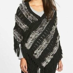 ROFFE ACCESSORIES Rabbit Fur Knit Poncho - OS